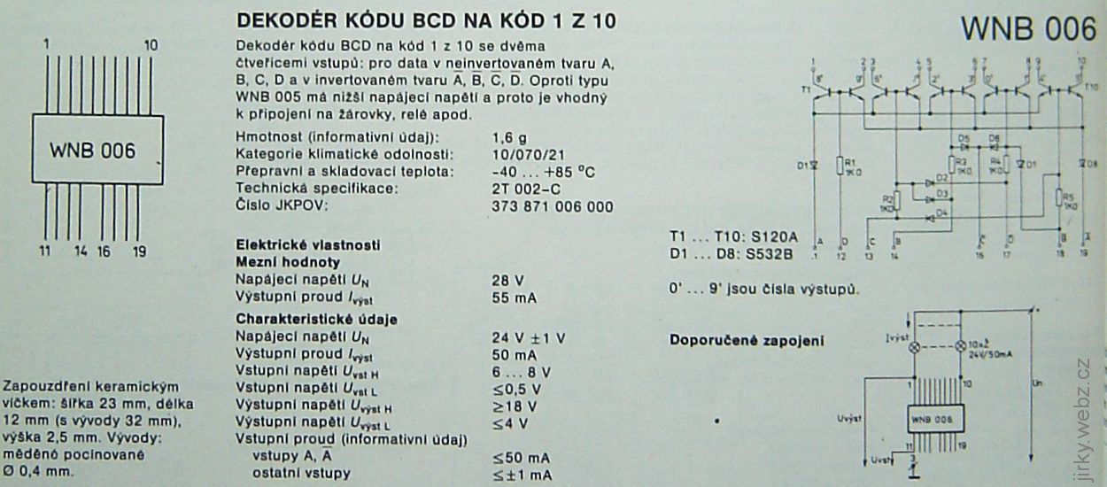 datasheet WNB006, vnitřní schema zapojení