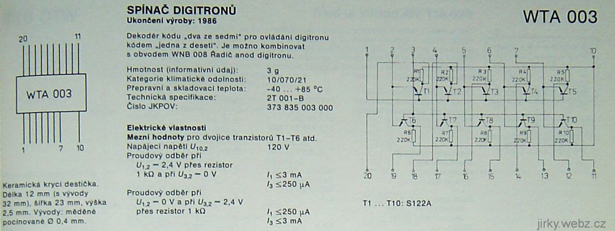 datasheet WTA003, vnitřní schema zapojení