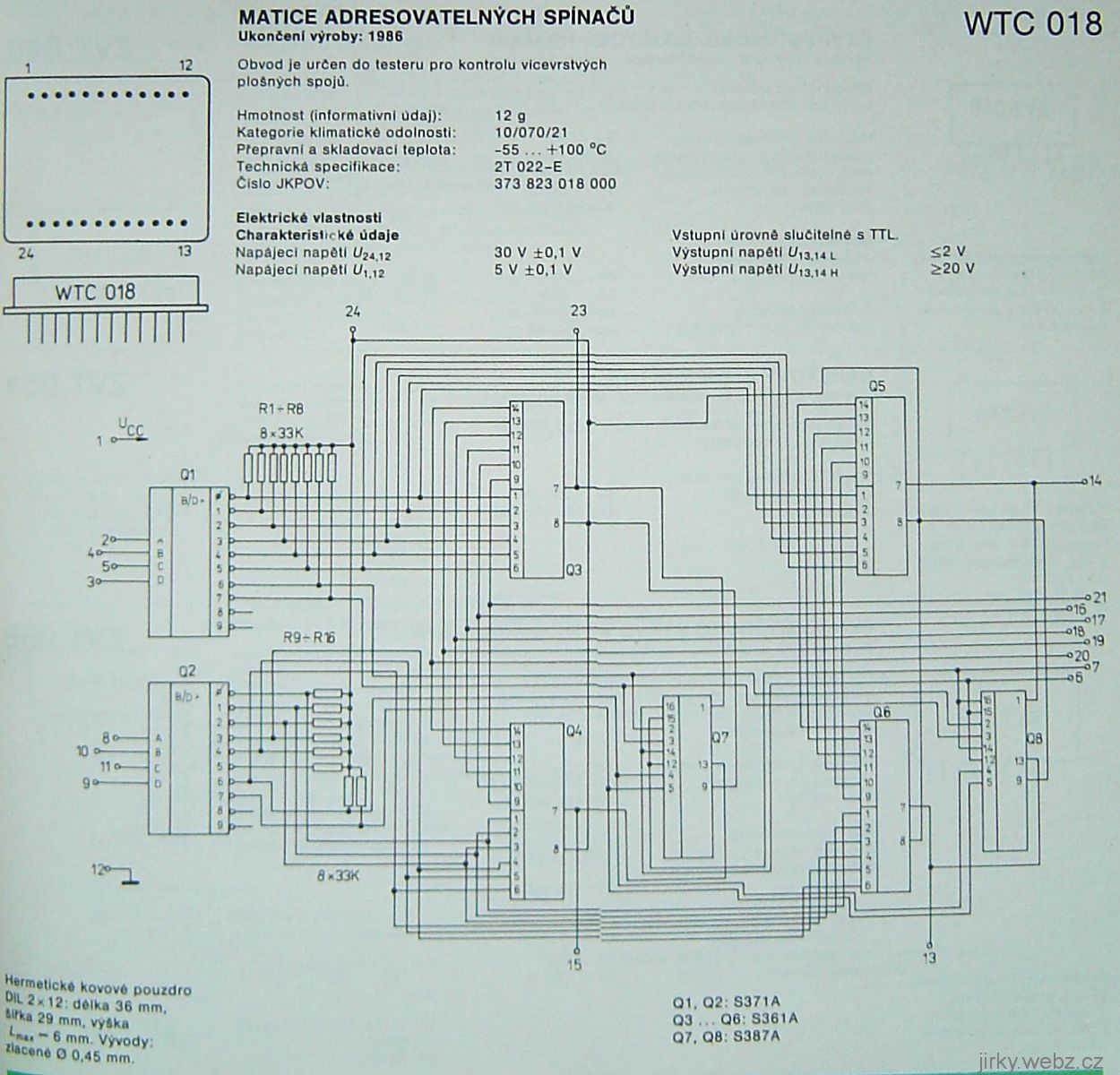 datasheet WTC018, vnitřní schema zapojení